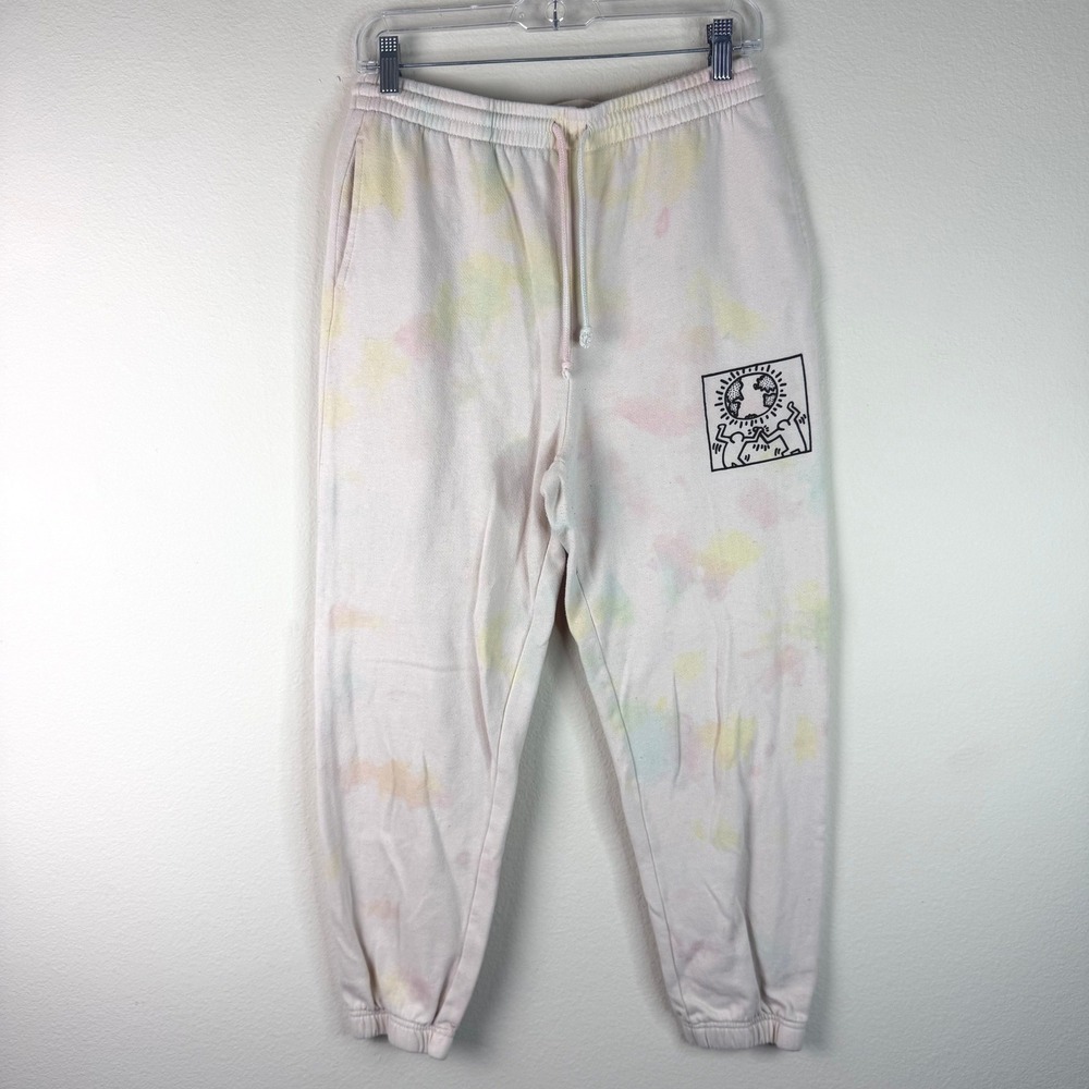Keith Haring Jogger Sweatpants Mens Medium Pastel Tie Dye Graphic Art Fleece